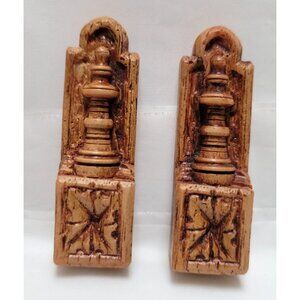 Vintage Set of 2 Miniature Dollhouse Wood Doorstops With Chess Piece Design